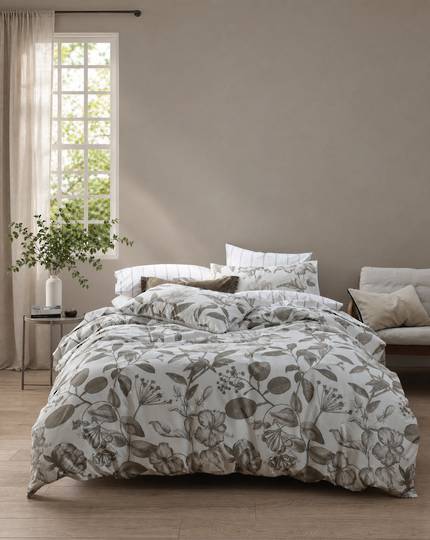 MM Linen Botanical Natural Duvet Cover Set  Pure Cotton Percale